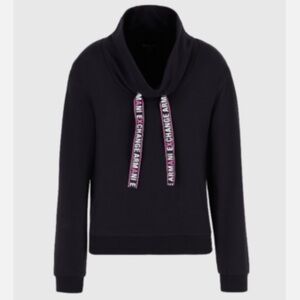 Armani Exchange A|X Black funnel/cowl neck Sweatshirt with Logo drawstring